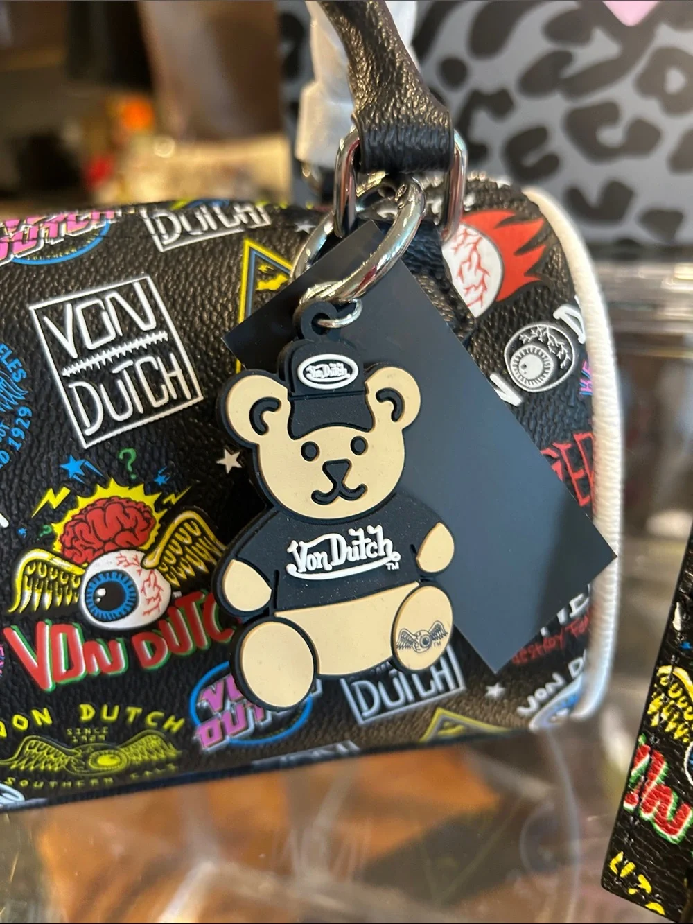 Von Dutch- NIB! Black Multi-Color Logo Print Handbag & Card Holder Bundle